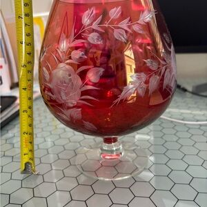 Antique Red Floral Etched Glass Vase